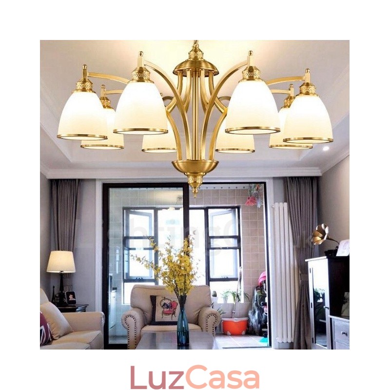 Lustre de cobre integrado de metal rústico com 8 luzes