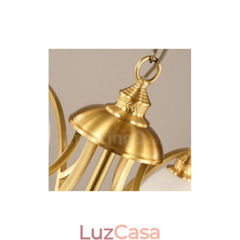 Lustre de cobre integrado de metal rústico com 8 luzes