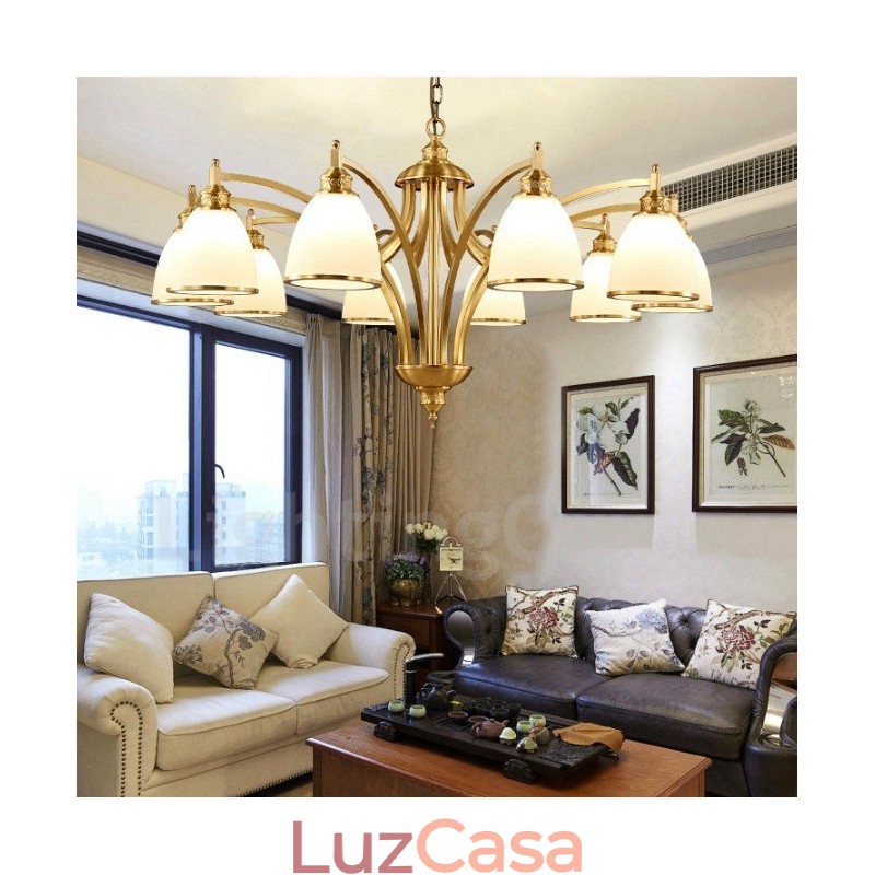 Lustre de cobre integrado de metal rústico com 10 luzes