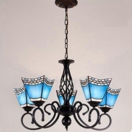 Lustre de metal integrado estilo mediterrâneo de 5 luzes