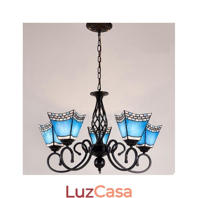 Lustre de metal integrado estilo mediterrâneo de 5 luzes