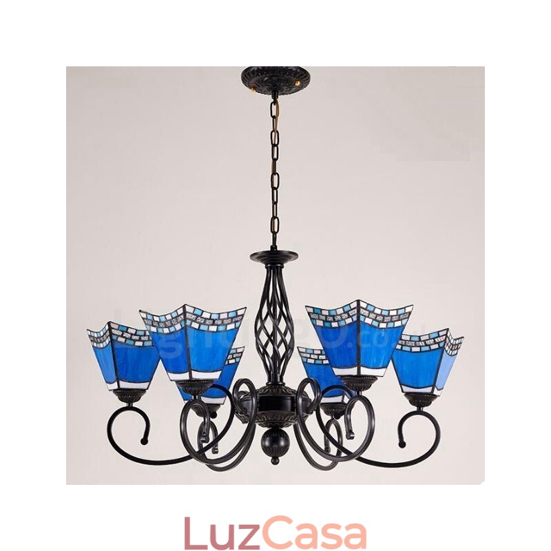 Lustre de metal integrado estilo mediterrâneo de 6 luzes