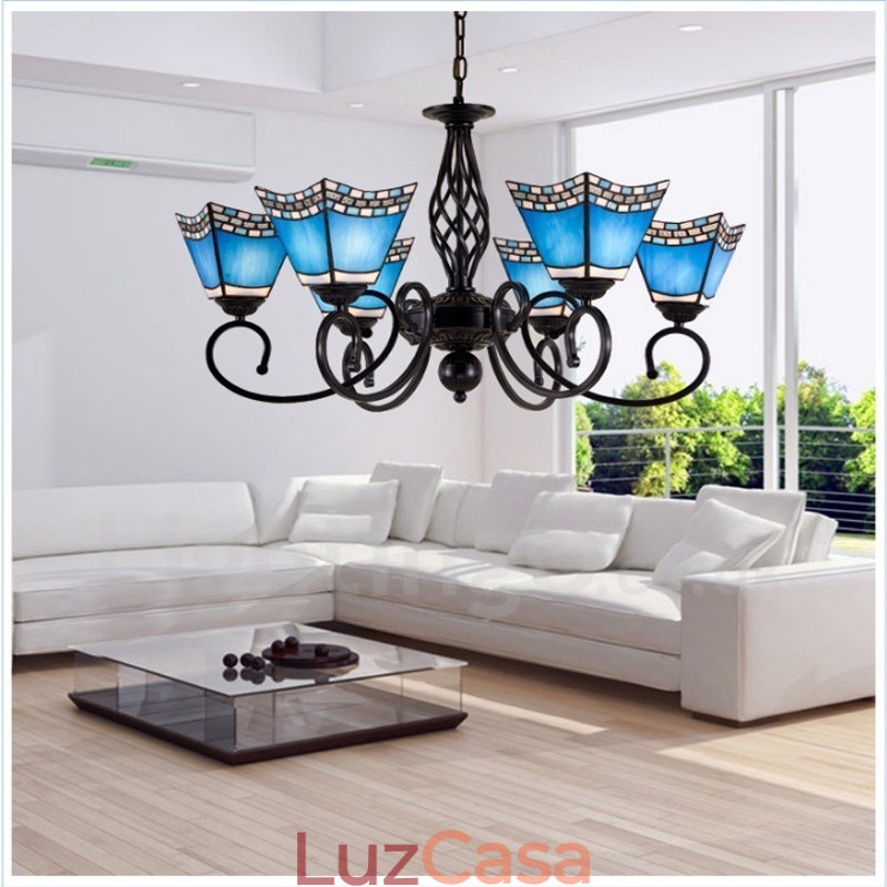 Lustre de metal integrado estilo mediterrâneo de 6 luzes