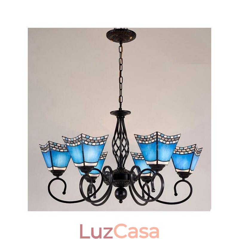 Lustre de metal integrado estilo mediterrâneo de 6 luzes
