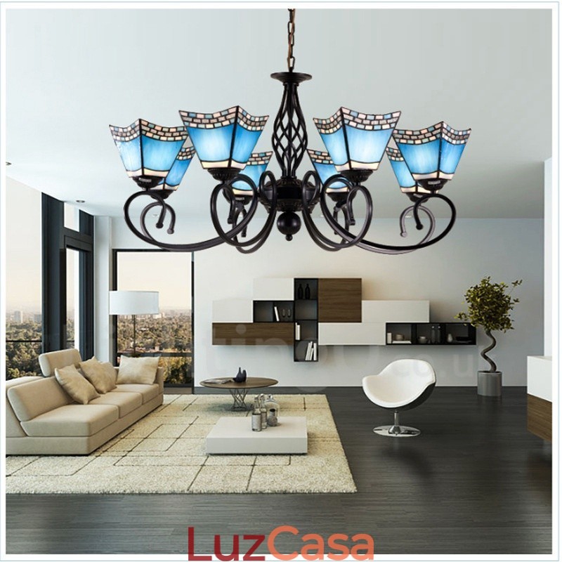 Lustre de metal integrado estilo mediterrâneo de 8 luzes