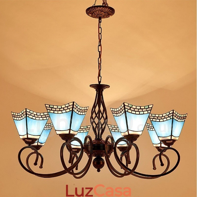 Lustre de metal integrado estilo mediterrâneo de 8 luzes