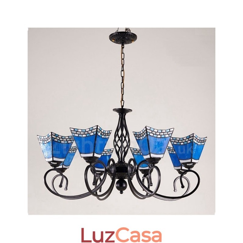 Lustre de metal integrado estilo mediterrâneo de 8 luzes
