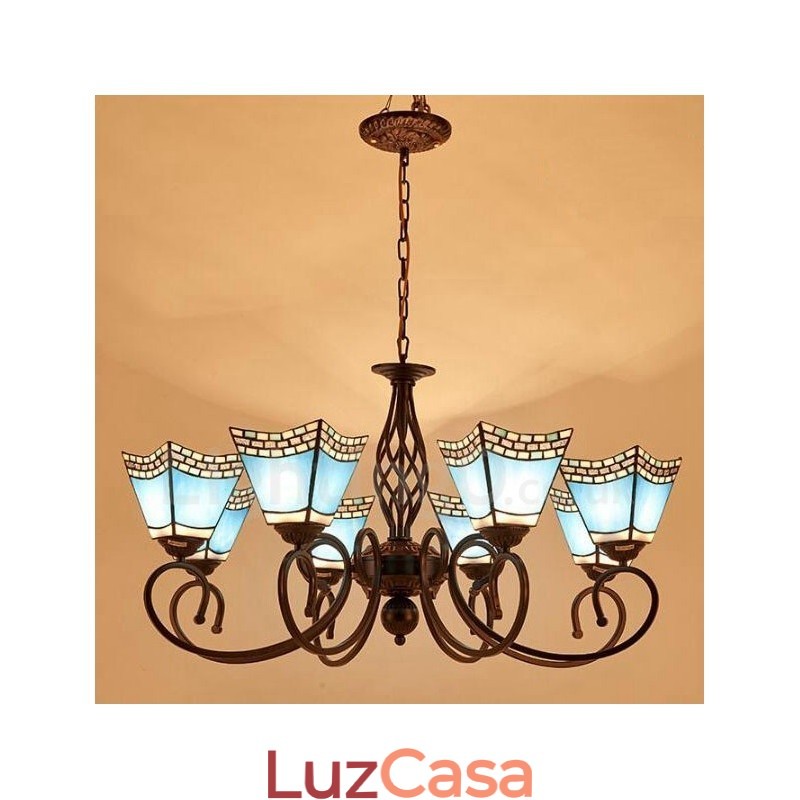 Lustre de metal integrado estilo mediterrâneo de 8 luzes