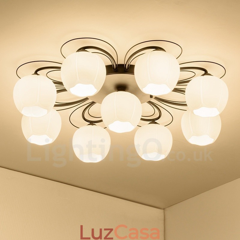 Lustre integrado rústico de 9 luzes