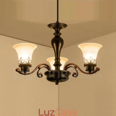 Lustre de metal integrado rústico de 3 luzes Lustre de metal integrado rústico de 3 luzes
