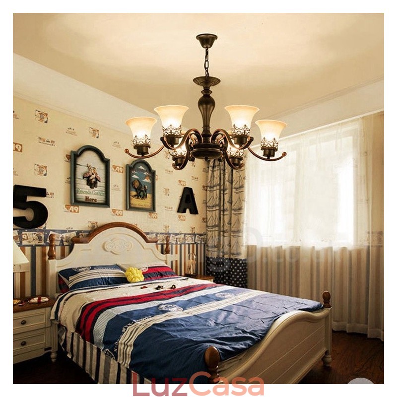 Lustre de metal integrado rústico de 6 luzes