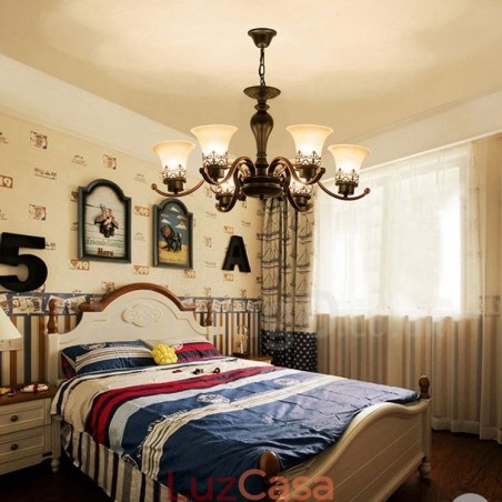 Lustre de metal integrado rústico de 6 luzes