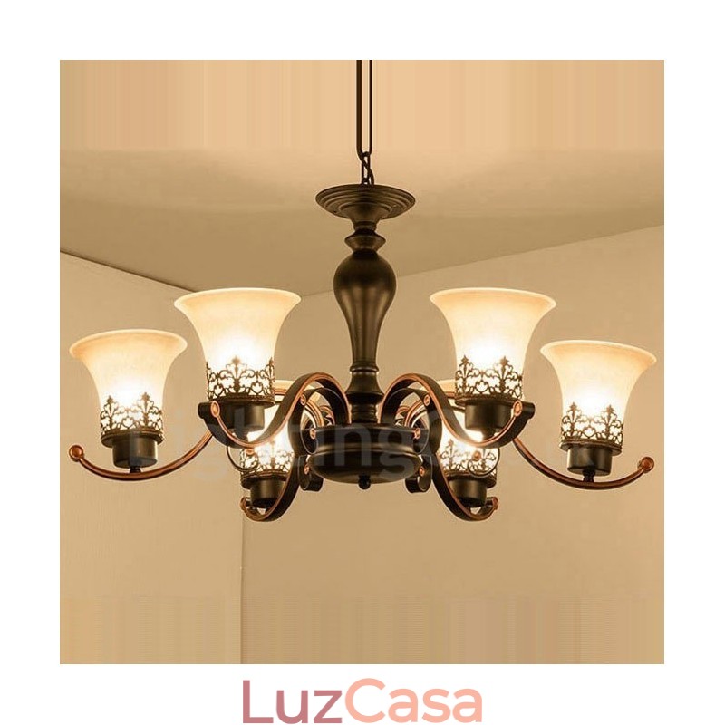 Lustre de metal integrado rústico de 6 luzes