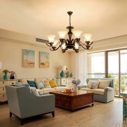 Lustre de metal integrado rústico de 8 luzes