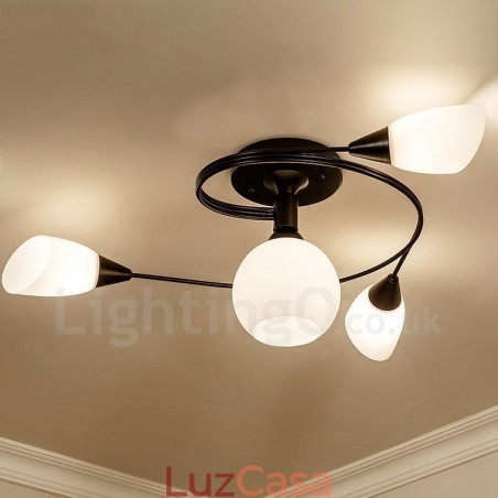 Lustre integrado rústico de 4 luzes com cúpula de vidro Lustre integrado rústico de 4 luzes com cúpula de vidro