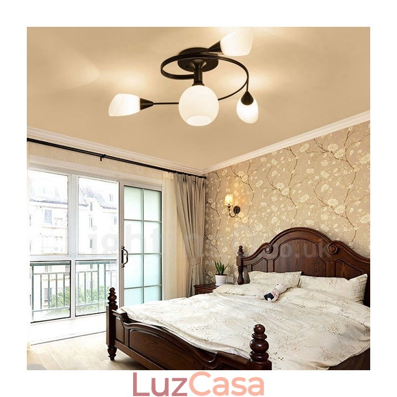 Lustre integrado rústico de 4 luzes com cúpula de vidro