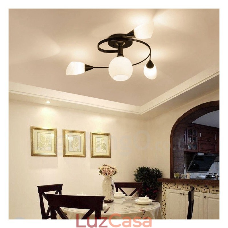 Lustre integrado rústico de 4 luzes com cúpula de vidro