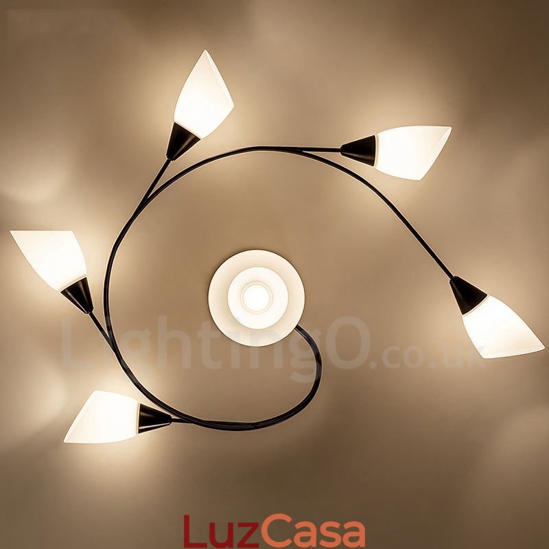Lustre integrado rústico de 6 luzes com cúpula de vidro