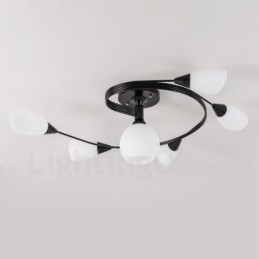 Lustre integrado rústico de 6 luzes com cúpula de vidro