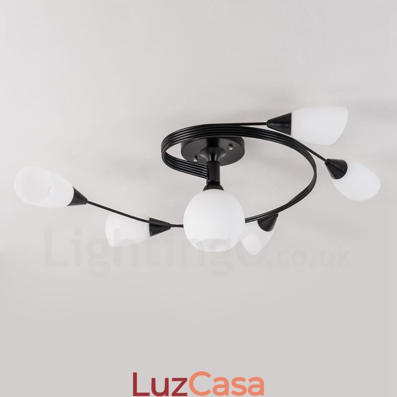 Lustre integrado rústico de 6 luzes com cúpula de vidro