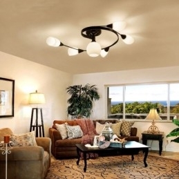 Lustre integrado rústico de 6 luzes com cúpula de vidro