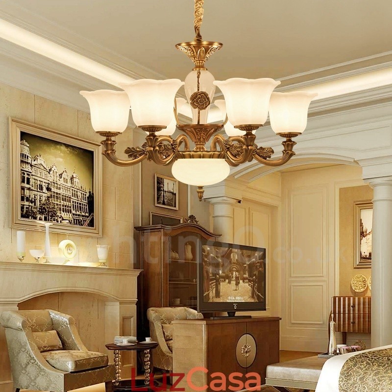 Lustre de luxo integrado clássico tradicional de metal com 6 luzes