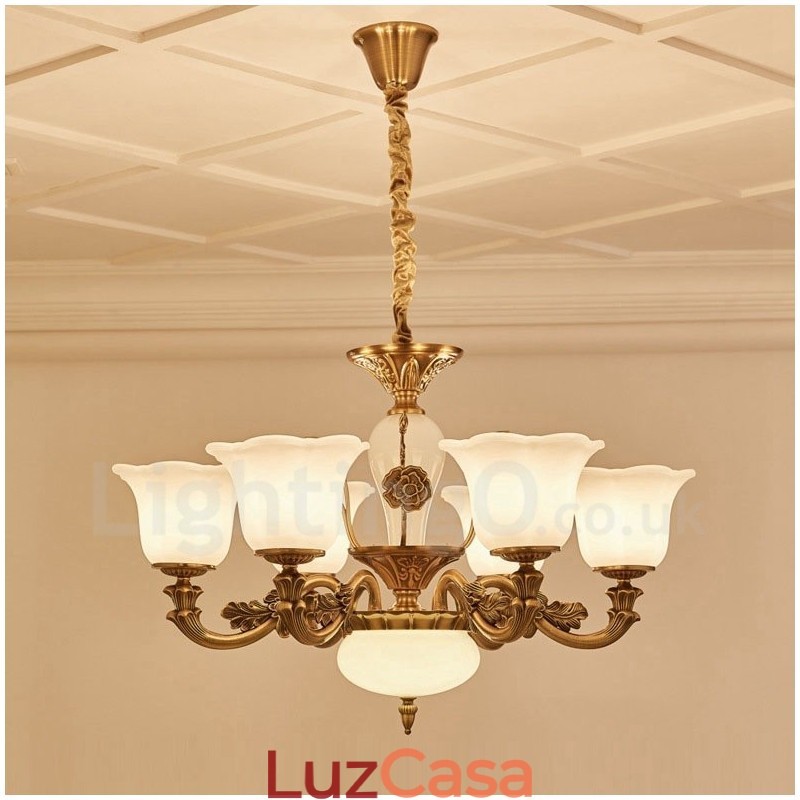 Lustre de luxo integrado clássico tradicional de metal com 6 luzes