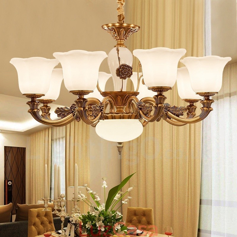 Lustre de luxo integrado clássico tradicional de metal com 8 luzes