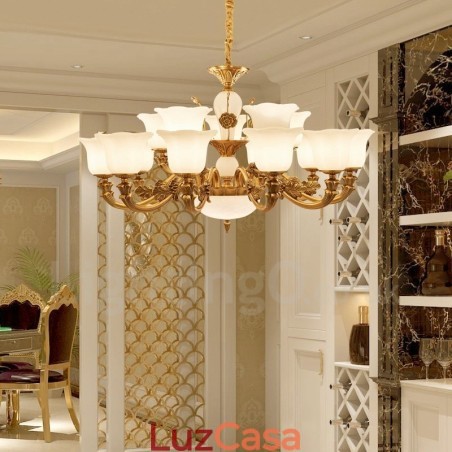 Lustre de luxo integrado clássico tradicional de metal com 15 luzes Lustre de luxo integrado clássico tradicional de metal com 15 luzes
