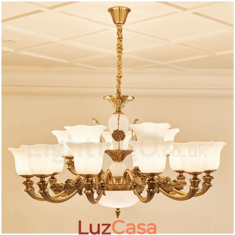 Lustre de luxo integrado clássico tradicional de metal com 15 luzes