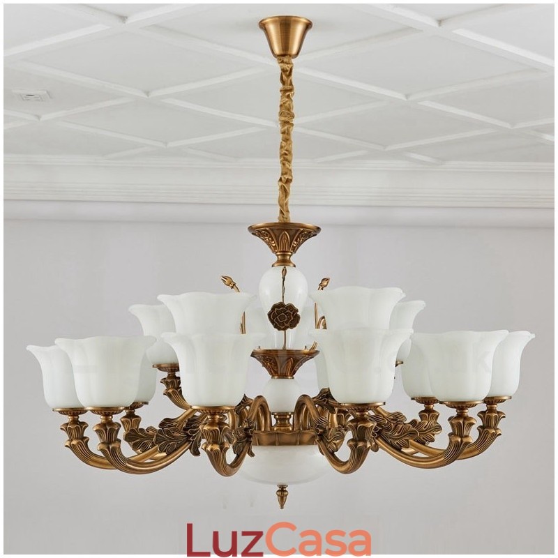 Lustre de luxo integrado clássico tradicional de metal com 15 luzes