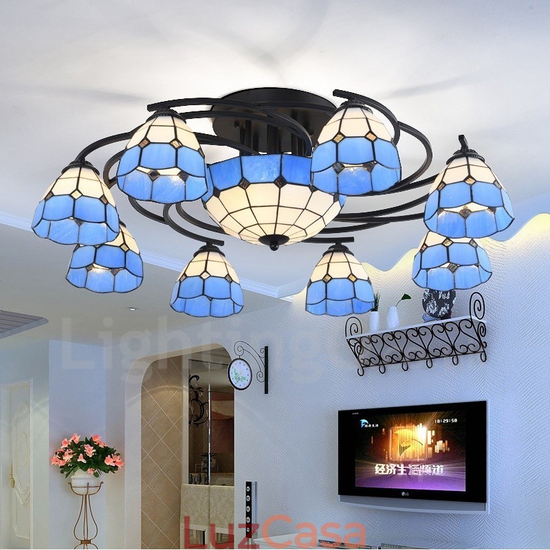 Lustre integrado estilo mediterrâneo de 11 luzes
