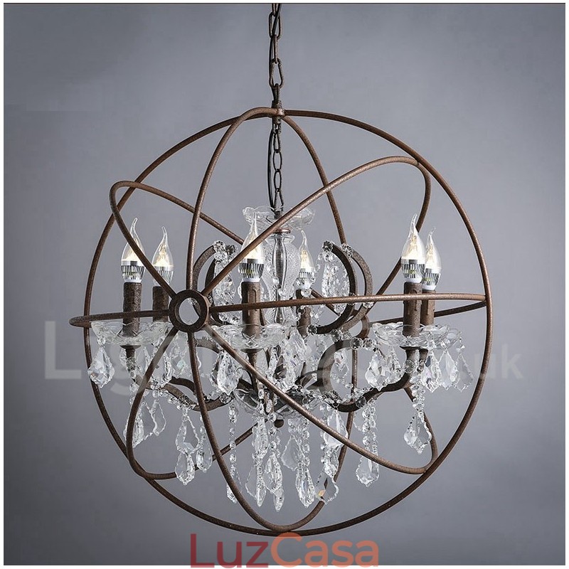 Diâmetro 60CM 80CM Pintura de Cristal Vintage Lustre de Metal Cor Enferrujada Luz Pendente