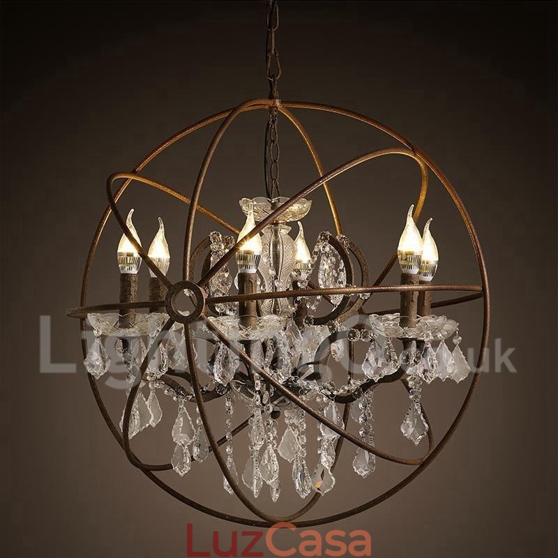 Diâmetro 60CM 80CM Pintura de Cristal Vintage Lustre de Metal Cor Enferrujada Luz Pendente