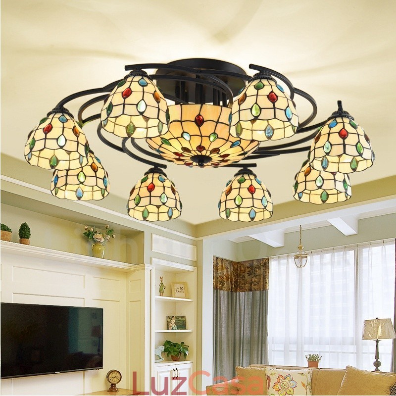 Lustre integrado estilo mediterrâneo de 11 luzes