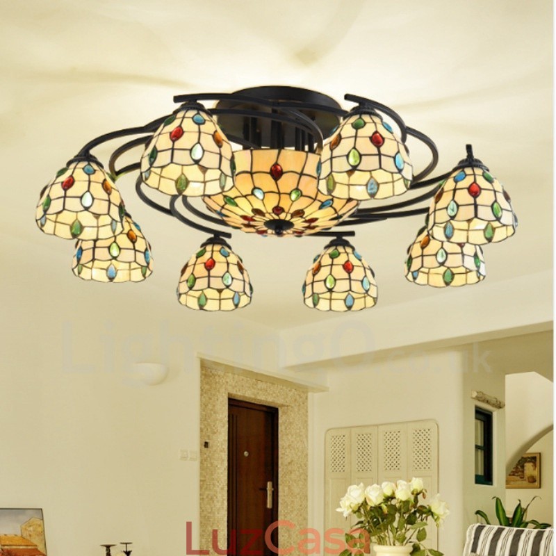 Lustre integrado estilo mediterrâneo de 11 luzes