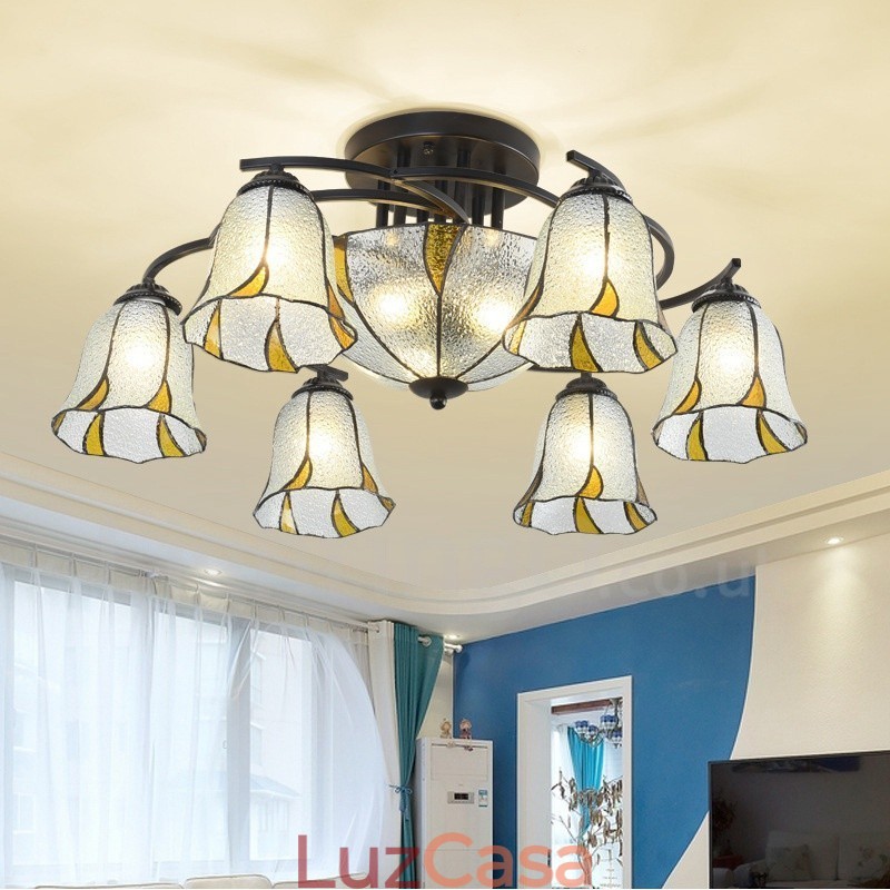 Lustre de metal integrado estilo mediterrâneo com 9 luzes para banheiro
