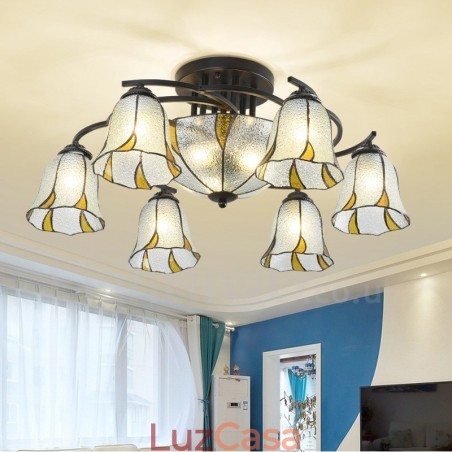 Lustre de metal integrado estilo mediterrâneo com 9 luzes para banheiro