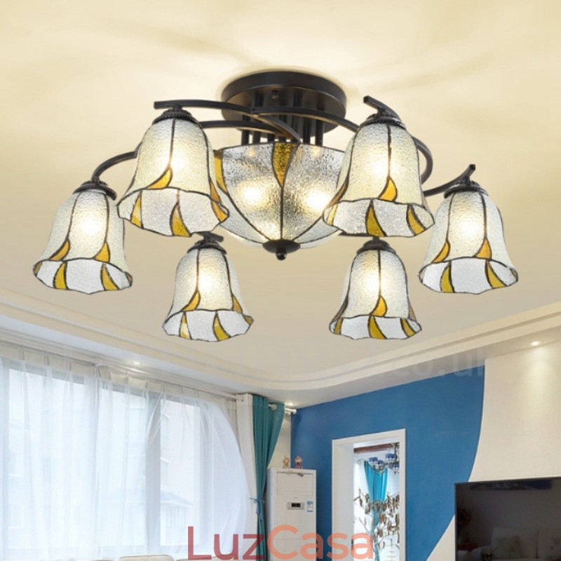 Lustre de metal integrado estilo mediterrâneo com 9 luzes para banheiro