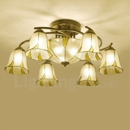 Lustre de metal integrado estilo mediterrâneo com 9 luzes para banheiro