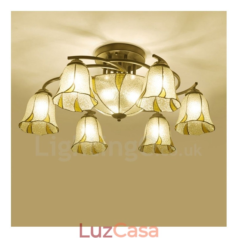 Lustre de metal integrado estilo mediterrâneo com 9 luzes para banheiro