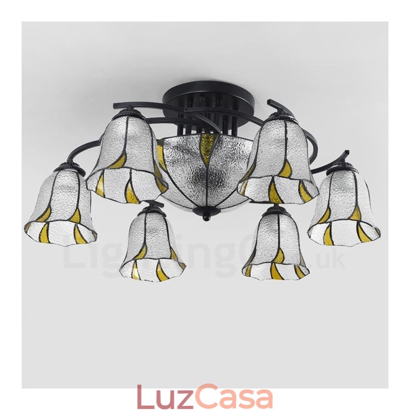 Lustre de metal integrado estilo mediterrâneo com 9 luzes para banheiro