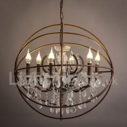 Diâmetro 60CM 80CM Pintura de Cristal Vintage Lustre de Metal Cor Enferrujada Luz Pendente