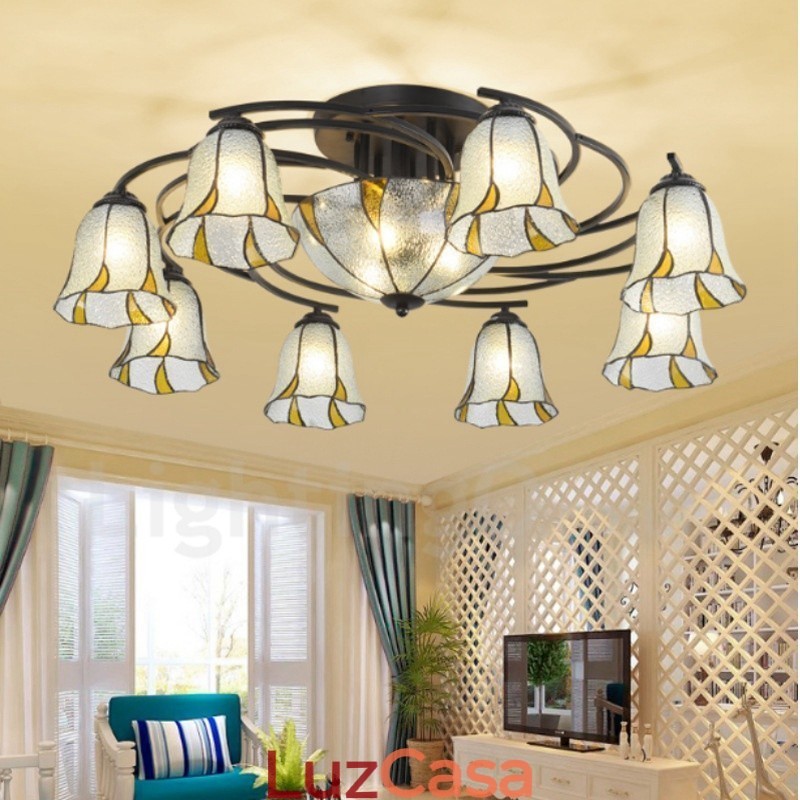 Lustre de metal integrado estilo mediterrâneo com 11 luzes para banheiro