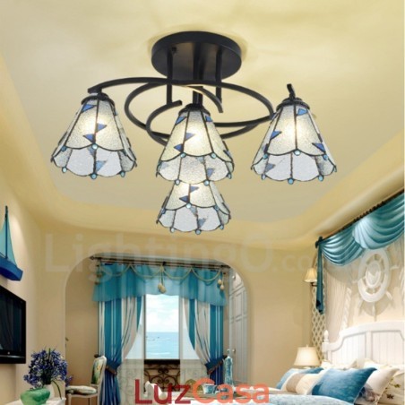 Lustre de metal integrado estilo mediterrâneo com 4 luzes para banheiro