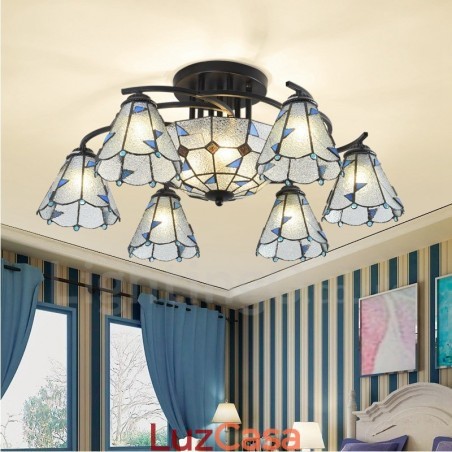 Lustre de metal integrado estilo mediterrâneo com 9 luzes para banheiro Lustre de metal integrado estilo mediterrâneo com 9 luzes para banheiro