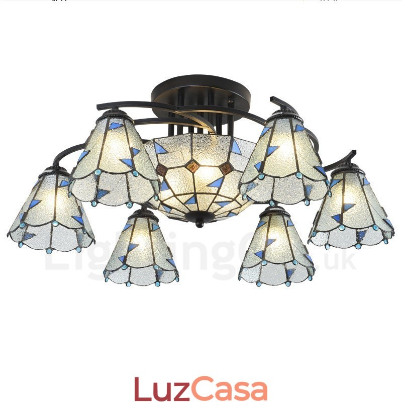 Lustre de metal integrado estilo mediterrâneo com 9 luzes para banheiro