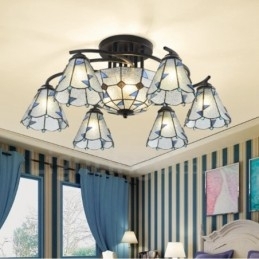 Lustre de metal integrado estilo mediterrâneo com 9 luzes para banheiro