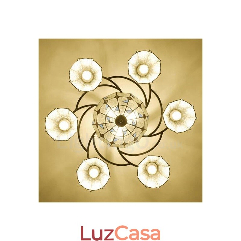 Lustre de metal integrado estilo mediterrâneo com 9 luzes para banheiro