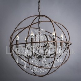 Diâmetro 60CM 80CM Pintura de Cristal Vintage Lustre de Metal Cor Enferrujada Luz Pendente